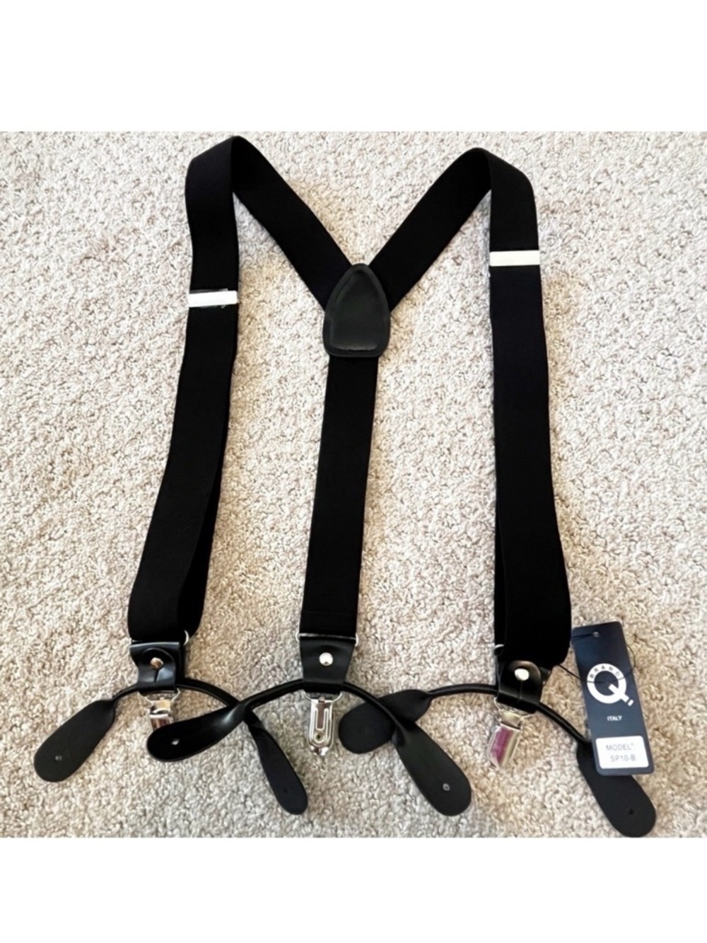 Brand Q Mens Black Suspenders Woven Button End Clip Braces Brown Leather Formal